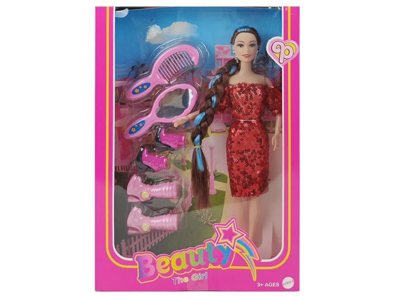 11寸实身九关节长辫芭比娃娃加梳镜加长靴